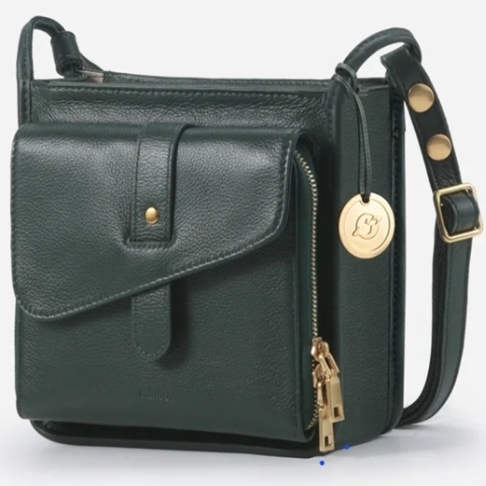 Minnoy Athena Dark Green Leather Crossbody Bag